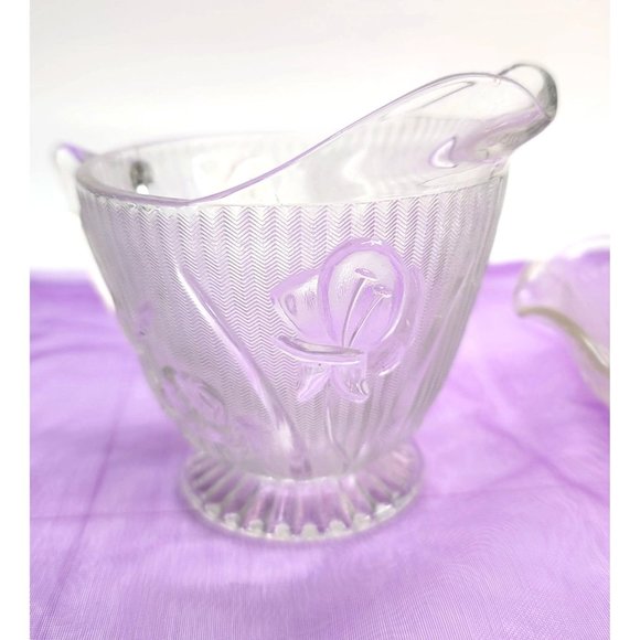 Jeanette Glass Iris Creamer and Sugar Bowl Depression Era Vintage Clear PR610 - Picture 5 of 12